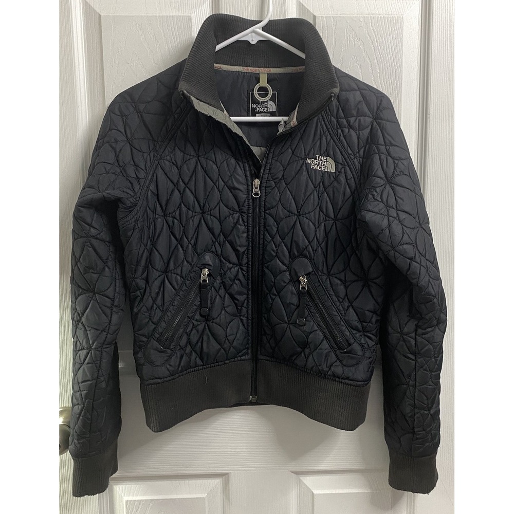 The North Face Women Black Boroughs Quilted Puffer Biker Jacket Bomber Coat S